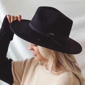 Brixton Joanna Australian WOOL Felt Fedora Packable Hat Adjustable Black NEW